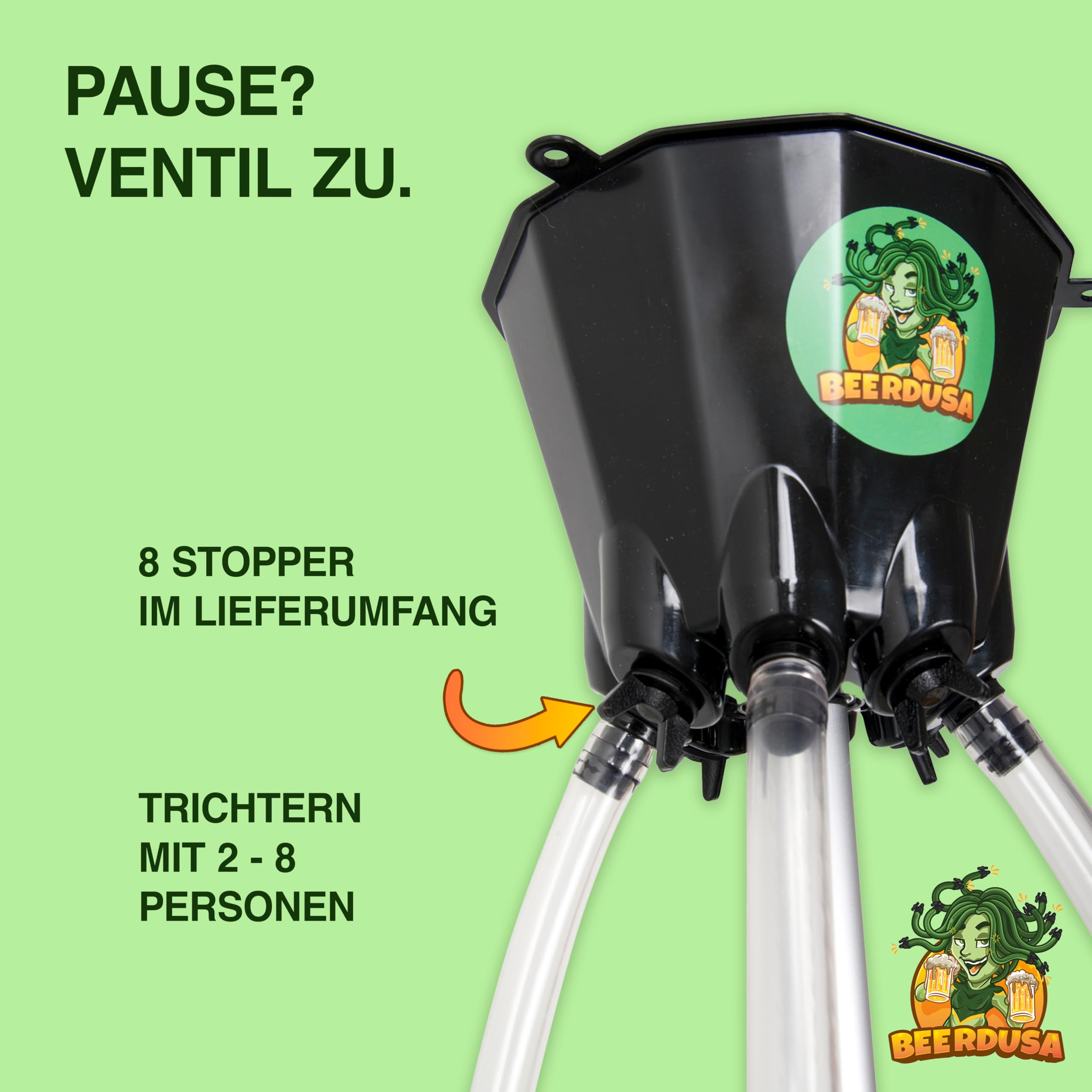 Bierbong Set 8er Biertrichter mit 8 Schläuchen, ca. 4,5L, Bier Trichter Saufen, Party Trinkspiel für Festival, Geburtstag und JGA