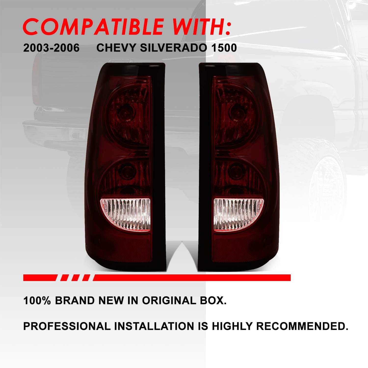 Auto Dynasty Tail Lights Compatible with 2003-2007 Chevy Silverado 1500 2500 3500 with Wiring Harness Rear Brake Lamps, Driver and Passenger Side, Smoked Lens