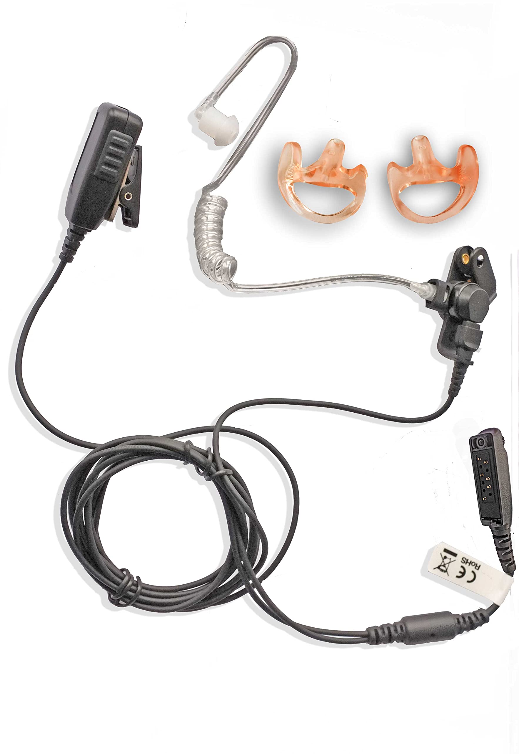 Sepura SC20, SC21, STP8038 Police two wire earpiece bundle - covert acoustic tube with long cabling plus pair of earmoulds