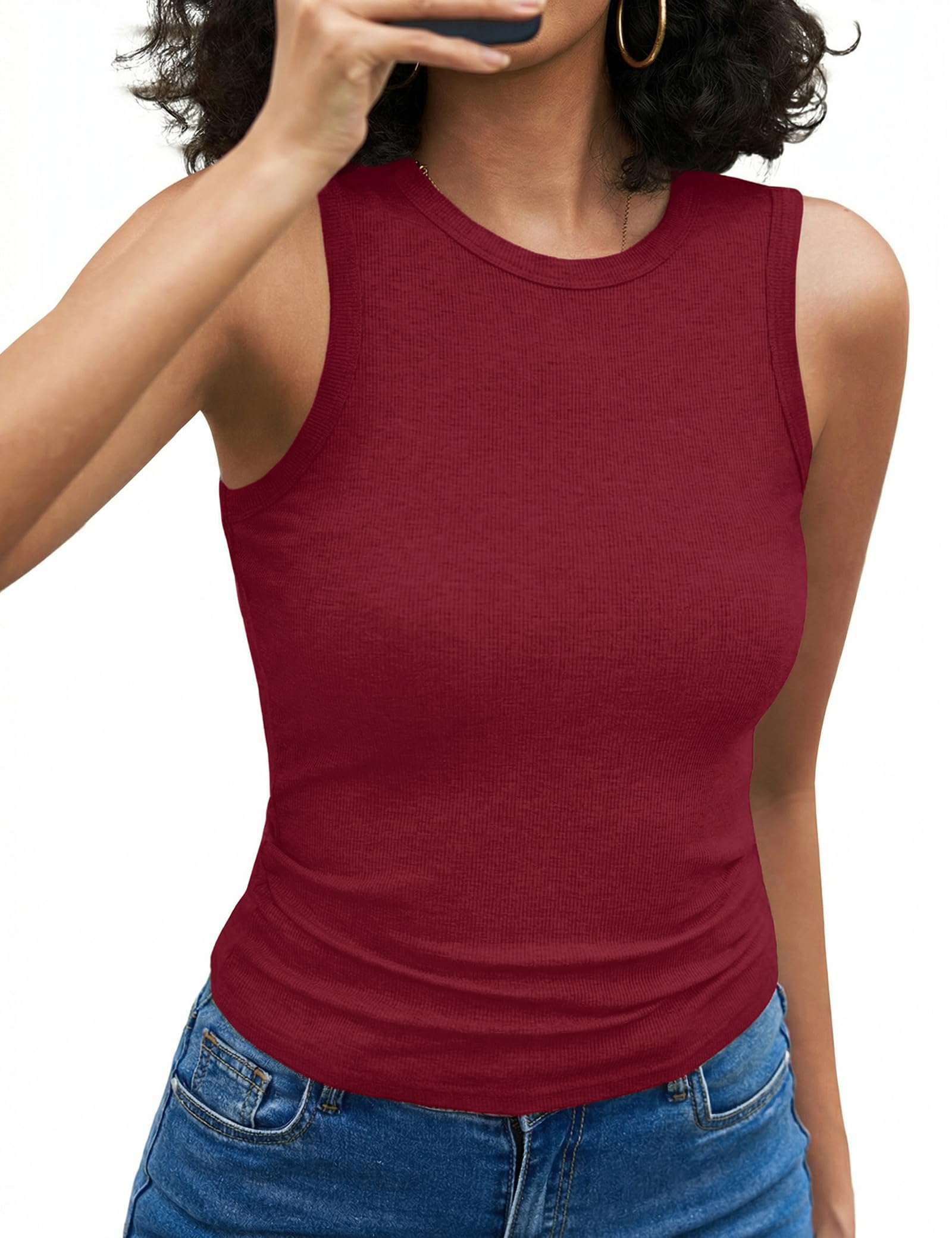 Aottori Top Damen Sommer Rundhals Oberteile Gerippt Slim Fit Basic Tanktop Stretch Elegant Shirt Ärmellos Sexy Casual Einfarbig