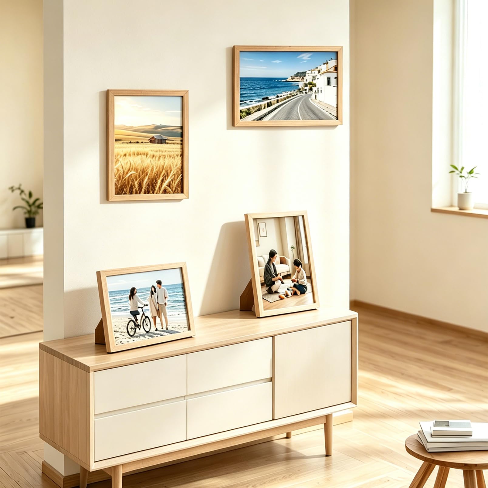 Lot de 4 cadres photo de 12,7 x 17,8 cm, chêne naturel, cadre photo en bois massif avec plexiglas pour affichage sur table ou suspension murale, collage mural