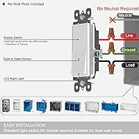 Vista 10 de SOZULAMP - Paquete de 2 interruptores de luz iluminados, interruptor de pared de un solo poste con luz nocturna, 15 A 120/277 V, 3 cables, tornillo