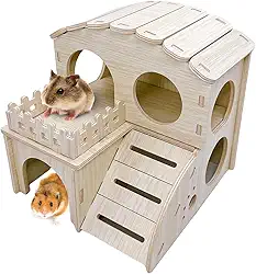 Casa de madeira para hamster esconderijo de madeira labirinto de dois andares com escada de escalada para rato gerbil anão sírio
