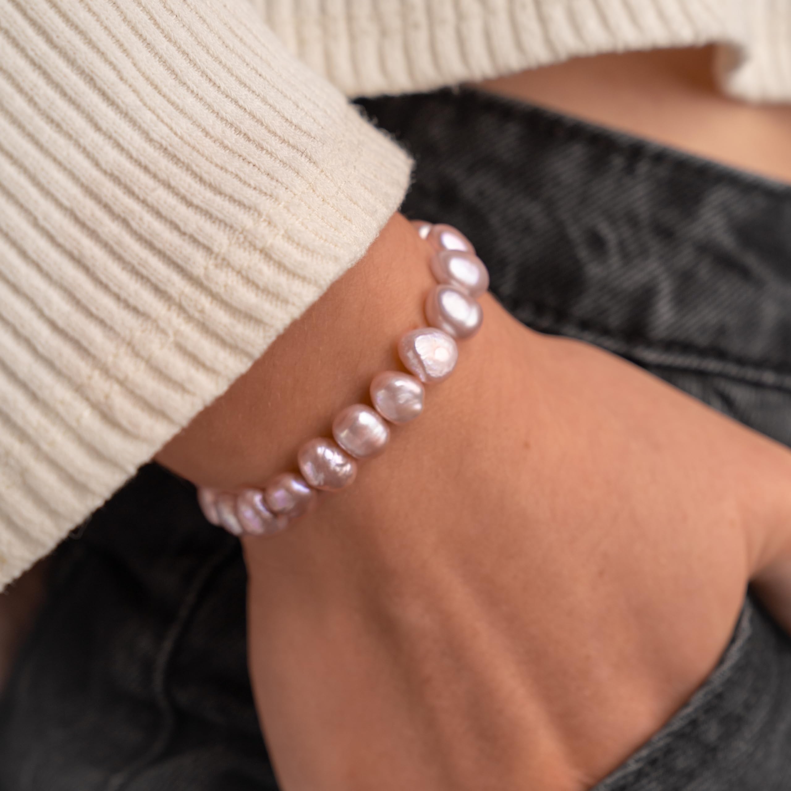 Secret & You Bracciale Donna Perle Coltivate d'Acqua Dolce Barocche 8-9 mm Bianche o colorate | Elastico 18 cm