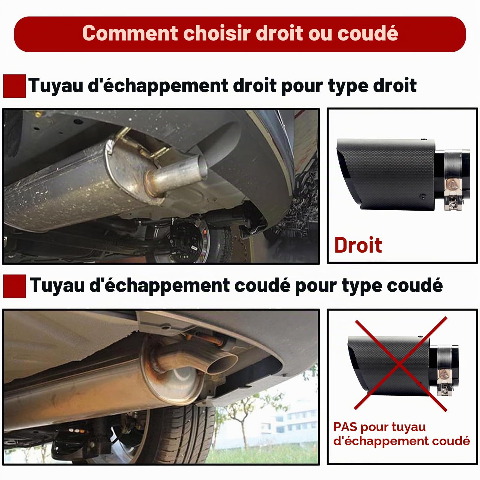 2.5'' Entrée Embout Échappement 3,5" Sortie Inox/Carbone Noir Mat | Fixation sans soudure/perçage|Réduit bruit échappement|Anti-rouille & durable|Intérieur poli miroir + bleu|Universelpour 63mm