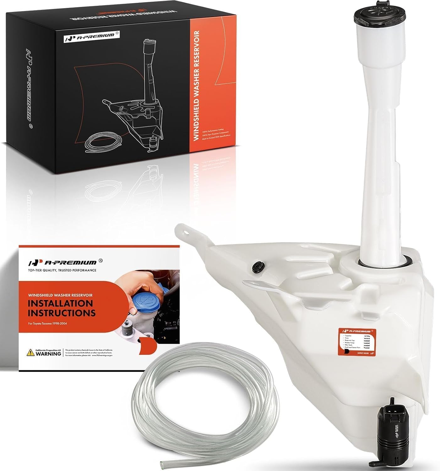 A-Premium Windshield Washer Reservoir Tank Assembly Compatible with Toyota Tacoma 1998-2004 - with Cap & Washer Pump & Fluid Level Sensor Hole, Replace 8531504060