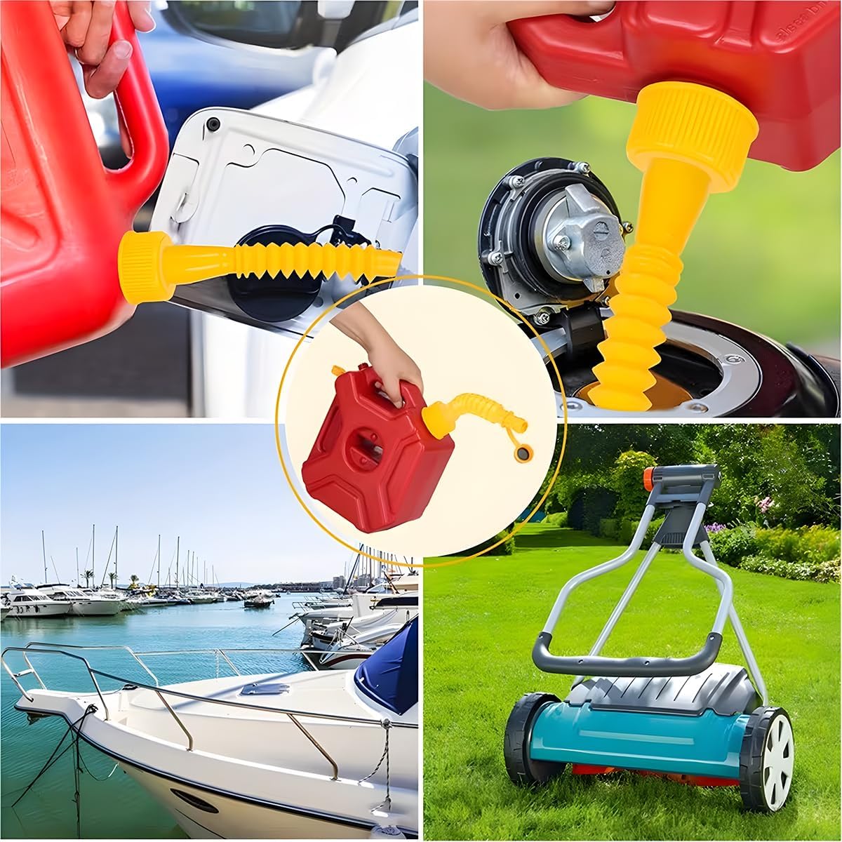 Car Gas Can Spout Replacement, 5 Kit No-Spill Flexible Vehicle Gas Can Nozzle with Vent Cap Thick Rubber Pad Spout Cover, Auto Fuel Can Nozzle Replacement, Fit for Most 1/2/5/10 Gal Tank