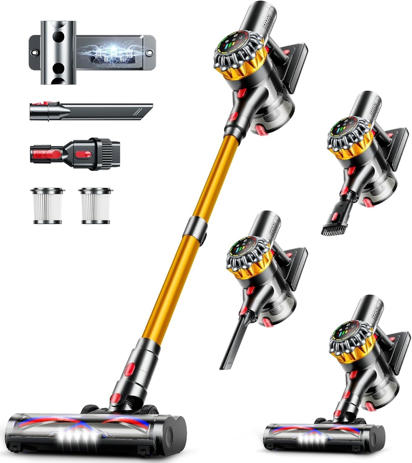 Cordless Vacuum Cleaner, 550W 45KPA 65Mins Vacuum Cleaners for Home, Stick Vacuum with Self-Standing,Touch Screen, Anti-Tangle Brush, 8-in-1 Lightweight Wireless Vacuum for Pet Hair Carpet Hard Floors