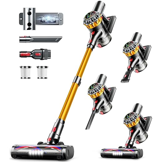 Cordless Vacuum Cleaner, 550W 45KPA 65Mins Vacuum Cleaners for Home, Stick Vacuum with Self-Standing,Touch Screen, Anti-Tangle Brush, 8-in-1 Lightweight Wireless Vacuum for Pet Hair Carpet Hard Floors