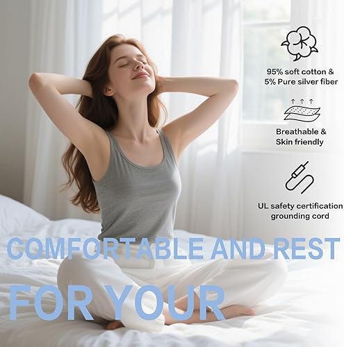 Miniatura 2 de Ali King Sábanas de Conexión a Tierra - Tamaño Full XL, Algodón Suave con Fibra de Plata, Bolsillo Profundo de 15'', Sábanas Ajustables de Conexión