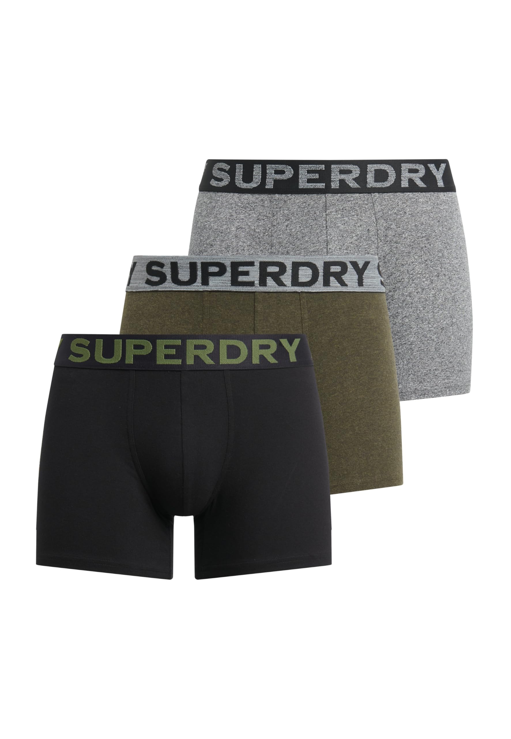 Superdry Men's Asphalt Speckled / Winter Khaki Speckled / Black Stretch Cotton Trunks, 3-Pack, Grey/Khaki/Black (Uk, Alpha, L, Regular, Regular)