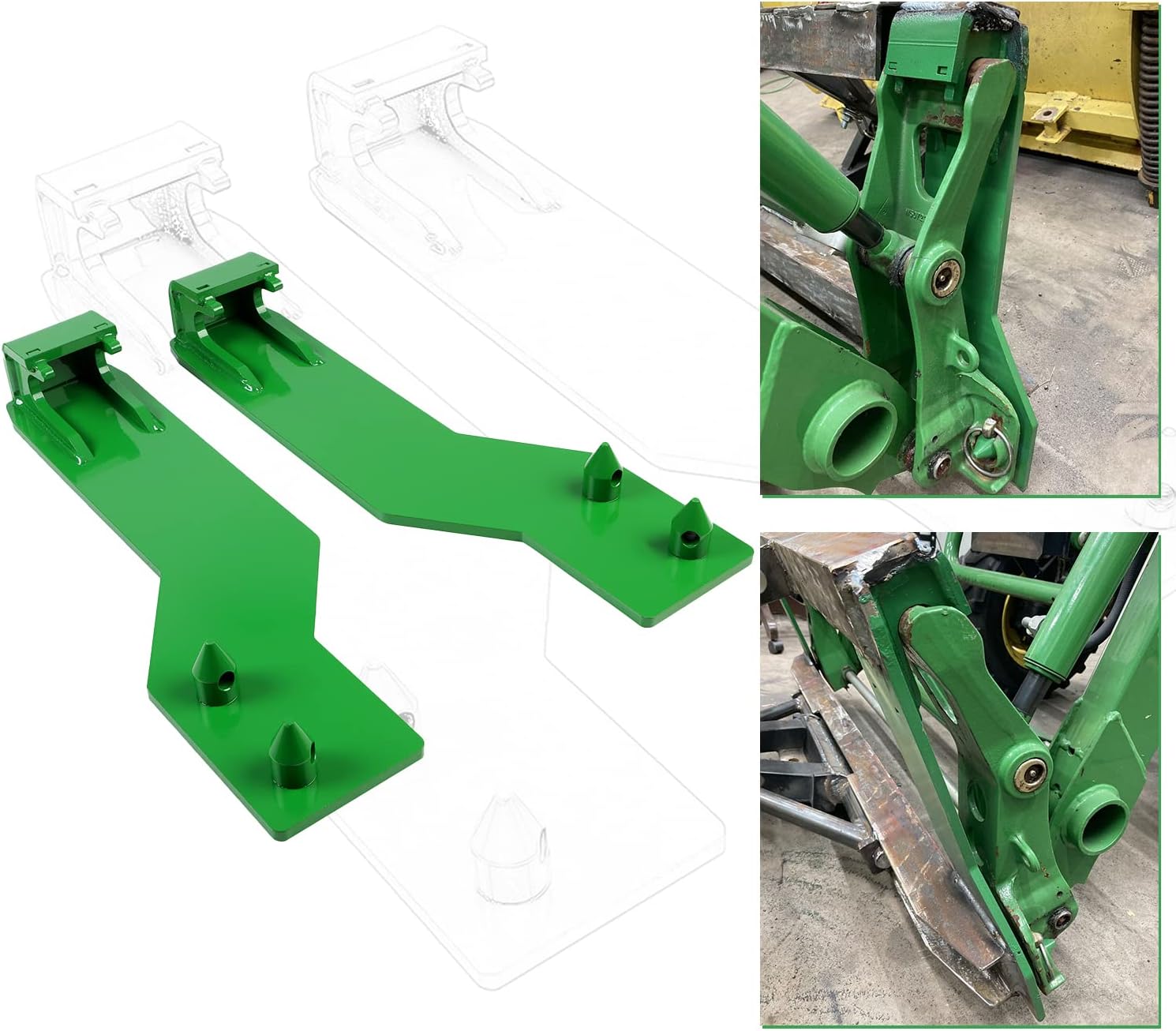 ECOTRIC Tractor Loader Quick Tach Weld On Mounting Brackets Compatible with John Deere Tractor Loaders Durable Heavy Duty Powder Coated Steel Green