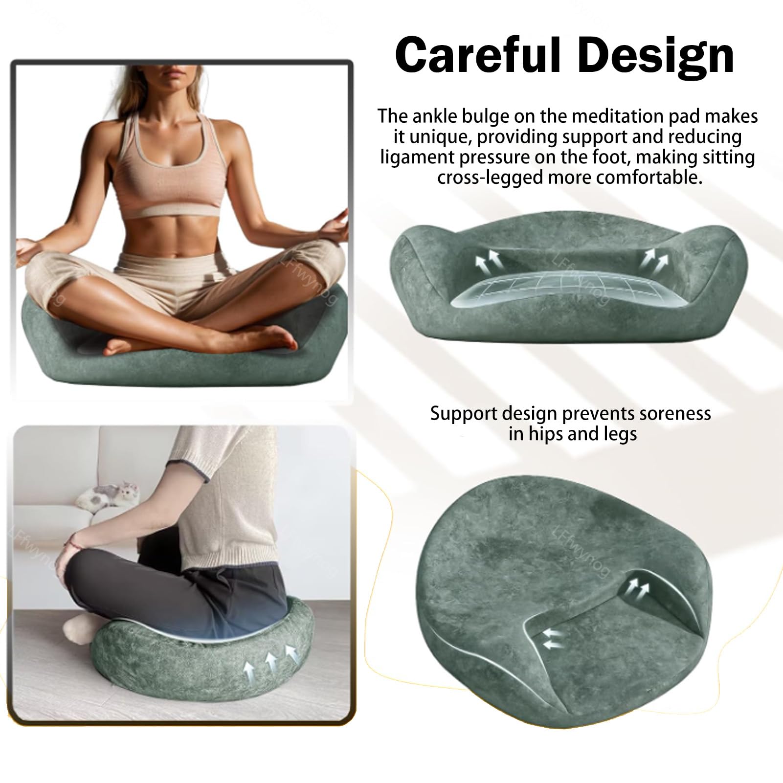 Cojín de meditación con soporte de espalda curvado para yoga y práctica de atención plena, proporciona comodidad durante largos períodos