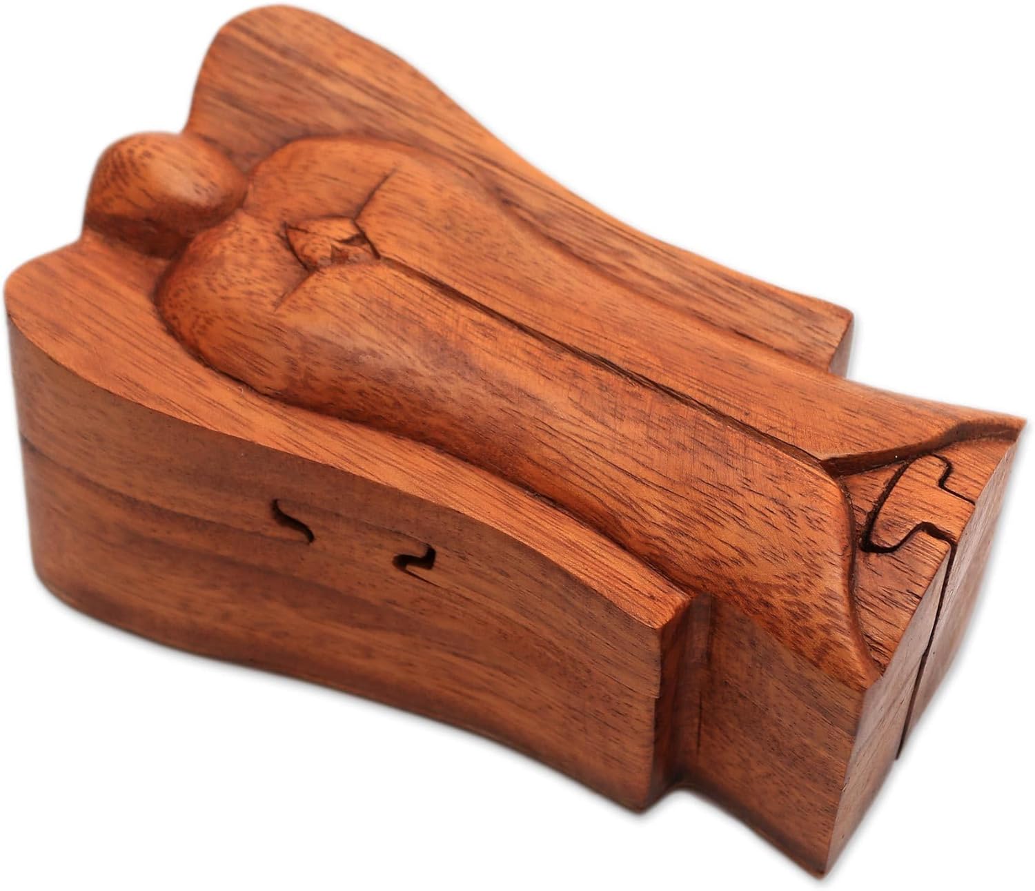 NOVICA Artisan Handmade Wood Puzzle Box Suar Angel from Bali Brown Indonesia Decor Accessories Decorative Boxes [5.5in H x 3.1in W x 2.4in D] ' Angelic Protection'