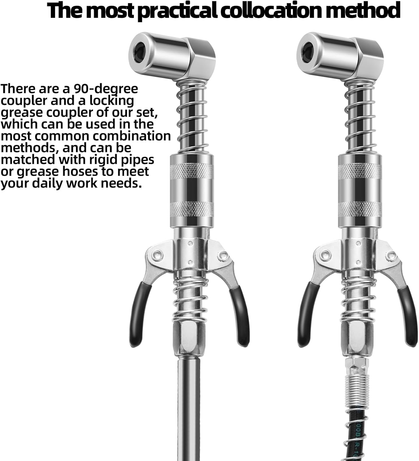 1PC 90 Degree Grease Coupler with Sleeves and 1PC 1/8" NPT Locking Jaw Grease Coupler in Tight Spaces for Auto, Farm, Truck or Industrial Use
