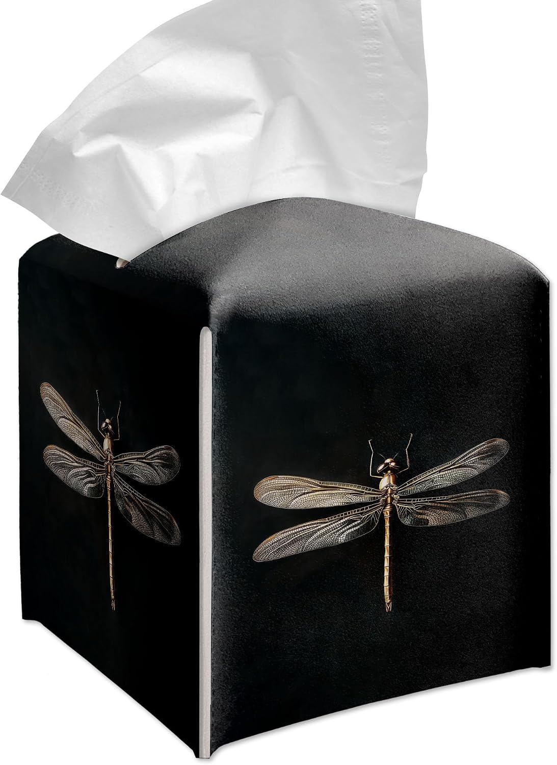 Moody Golden Dragonfly Black Tissue Box Cover Square