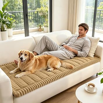 Plush Pet Couch Cover, Thick Soft Paw Cart Couch Cover Sofa Protector, Washable Non Slip Fuzzy Pet Friendly Dog Mat for 3 Cushion Sofa for Home, Dog & Cat Camel, 36 x 48 in