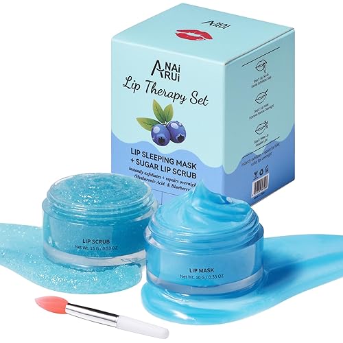 ANAI RUI Christmas Gifts For Women, Lip Therapy Set, Lip Scrub & Lip Mask, Overnight Moisturizing Lip Care Kit, Suagr Lip Exfoliator and Lip Sleeping Mask for A Soft Lips, Lip Gift Set for Dry, Chapped, Dark Lips, Blueberry - Blueberry