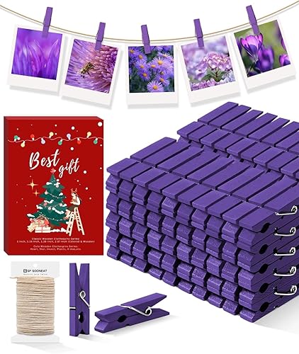 Mini alfileres para fotos, pinzas de color morado, paquete de 100 clips de madera arcoíris coloridos con cuerda de 32 pies para manualidades, baby disponible en Yaxa Costa Rica