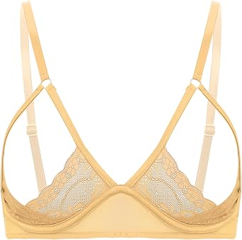 Jugaoge Womens Cupless Cage Bra See Through Sheer Lace Open Cups Wirefree Underwire Unlined Bra Tops