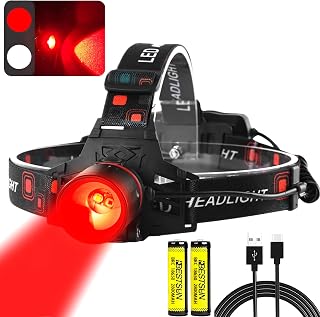 Red Led Head Torch,Rechargeable Head Torches,2000lumens LED Headlamp with 4 Light Modes,Zoomable Waterproof Red Headlight for Hunting,Beekeeping,Emergency