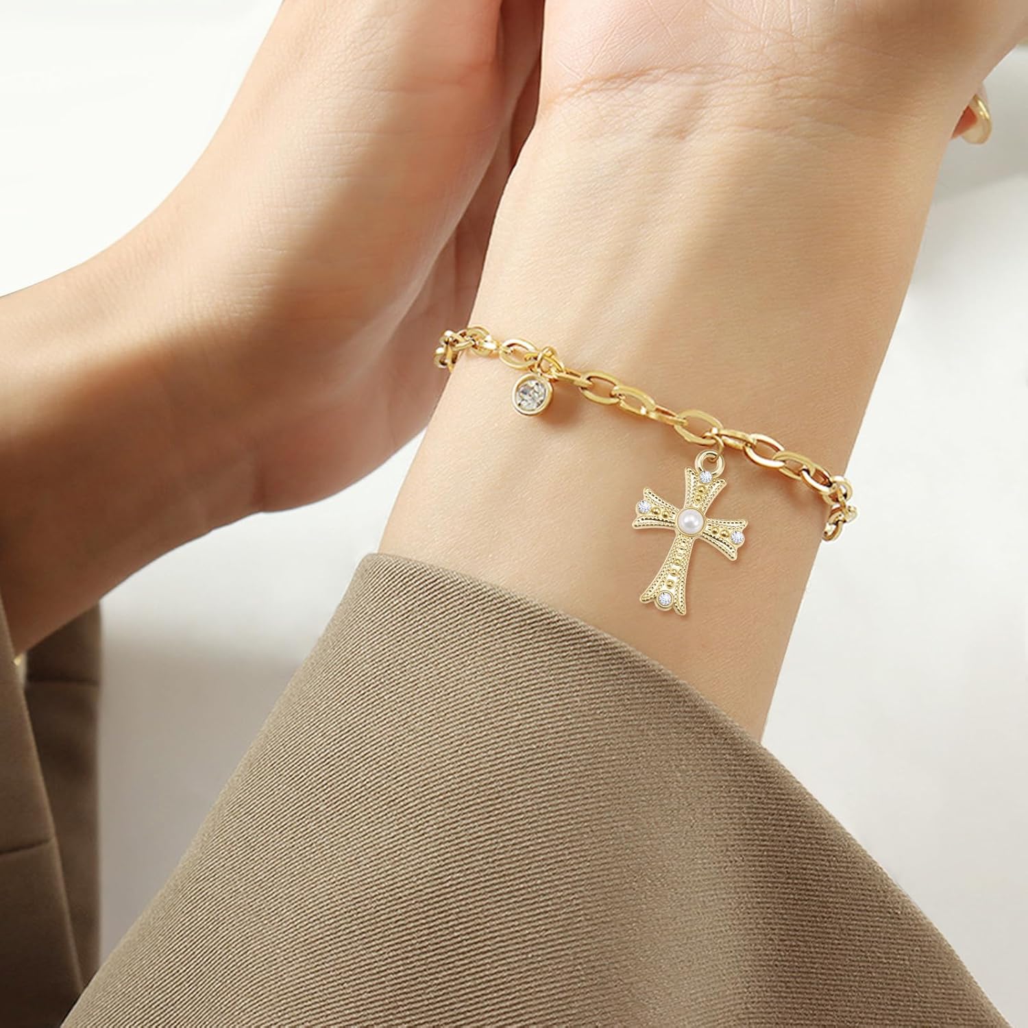 30Pieces Metal Heart Rhinestone Tiny Cross Charms Religious Jesus Crucifix Pendant Beads for DIY Mexican Bracelet Earring Necklace Jewelry Making - Image 7