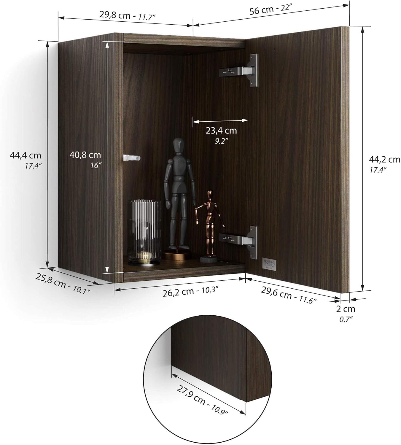 Mobili Fiver, Iacopo Cube Wall Unit with Door, Dark Walnut, Made in Italy