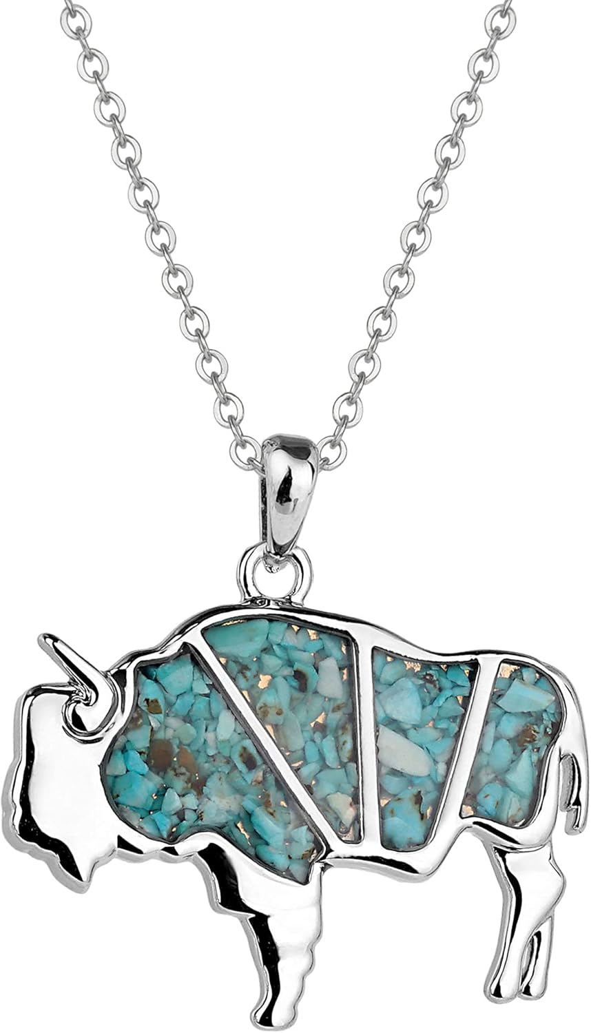 Lauren-Spencer Gemstone Animal Necklace Turquoise Tiger's Eye Tumbled Chips Animal Pendant Necklace Bear Moose Goat Deer Elk Necklace Wildlife Nature Jewelry Gift for Women Men