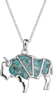 Gemstone Animal Necklace Turquoise Tiger's Eye Tumbled Chips Animal Pendant Necklace Bear Moose Goat Deer Elk Necklace Wildlife Nature Jewelry Gift for Women Men