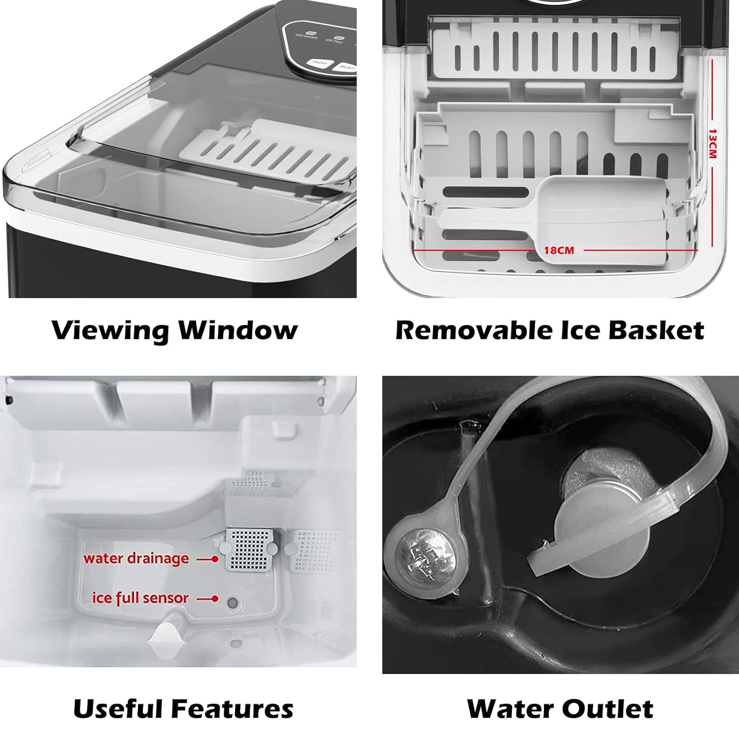 Commercial Ice Maker Machine, 100Lbs/24H with 33Lbs Storage Bin, 45Pcs Clear Ice Cubes/Cycle, 2-Way Add Water, Under Counter Freestanding Ice Maker