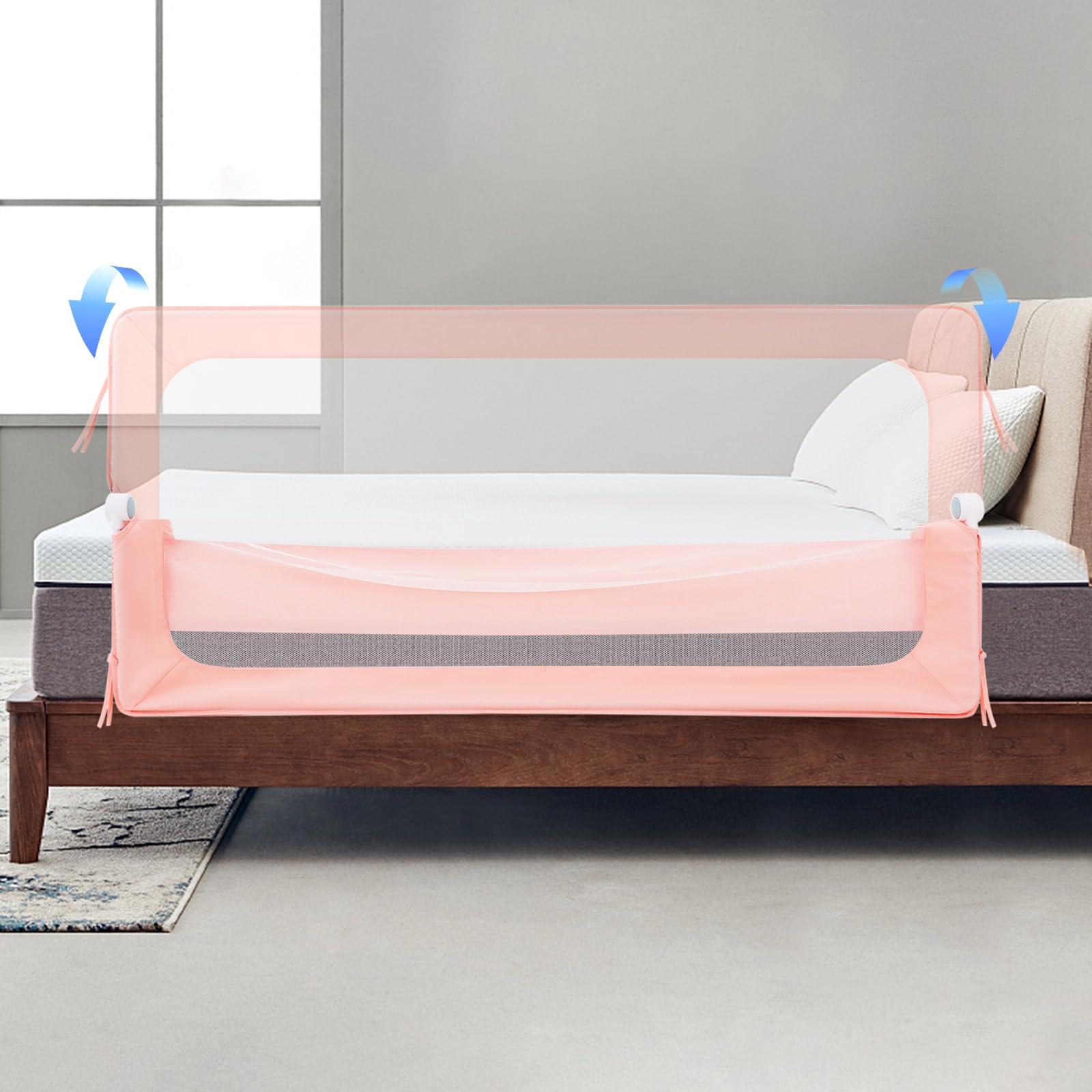 Barriera del letto, Bed Rail Guard, Letto Safety Rail, Barriera Letto Pieghevole 176 cm Altezza regolabile 66-83 cm Telaio Metallo Mesh Traspirante Sistema Anti-Caduta Pieghevole 180° Camera Casa