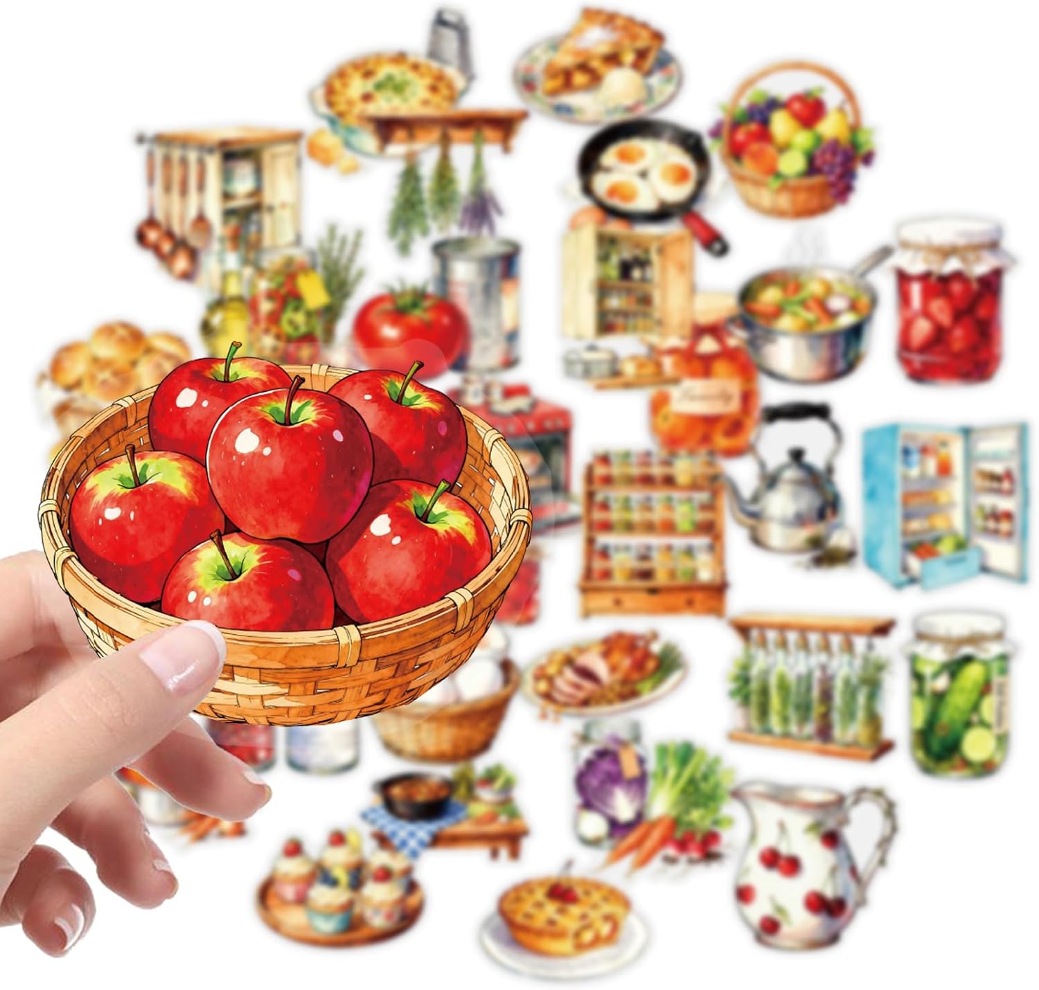 50Pcs Transparent Kitchen Food Stickers Pack Waterproof PET Watercolor Cooking Baking Decals for Water Bottle Laptop Phone Case Scrapbook Journal Cup DIY Decor for Food Lovers Home Cooks image 3