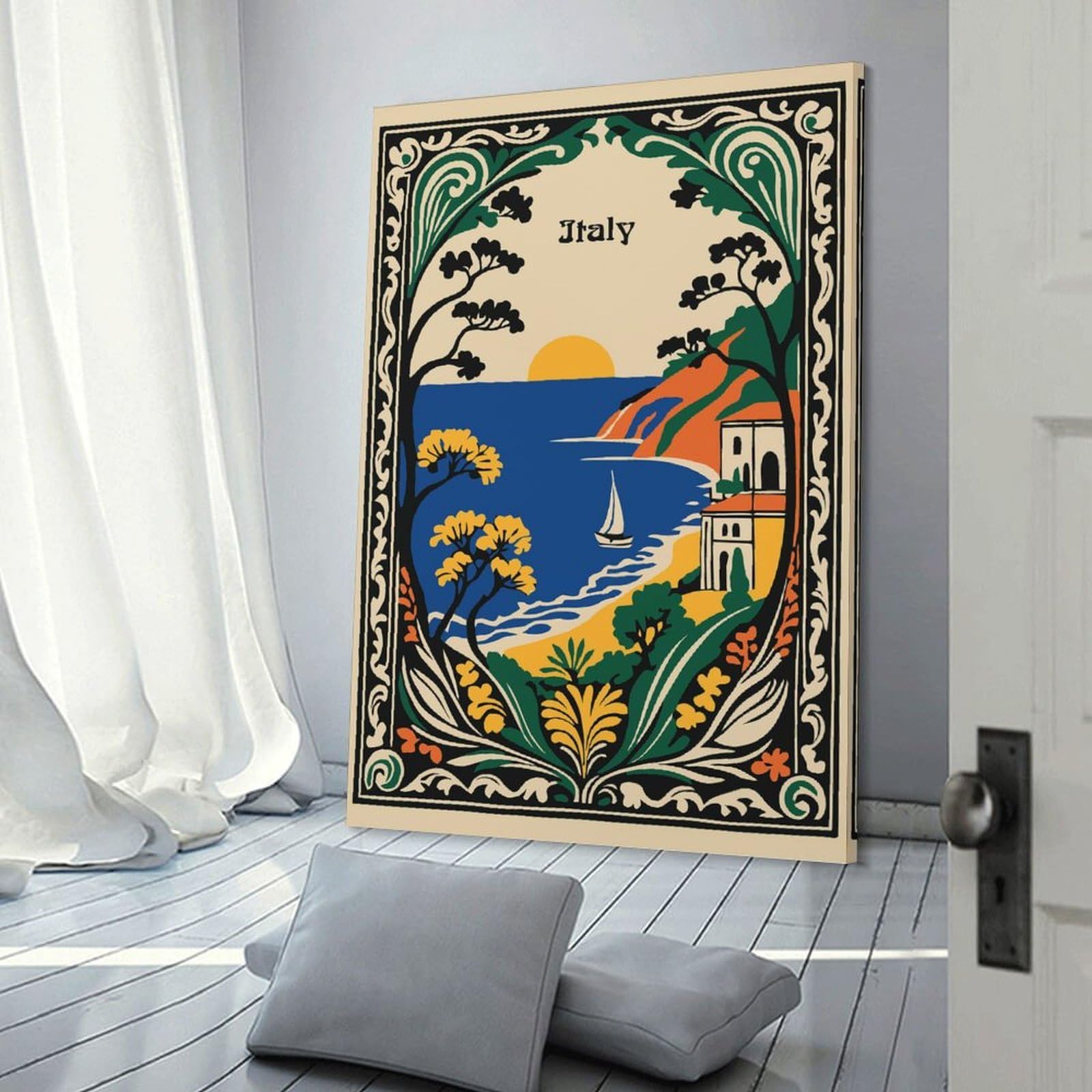 Junmoney Room Decor Wall Art Italy Coastal Landscape Art Nouveau, 20x30inch(50x75cm), for Wall Displays, Bedrooms Or Room Updates, A Versatile Canvas Print for Layering