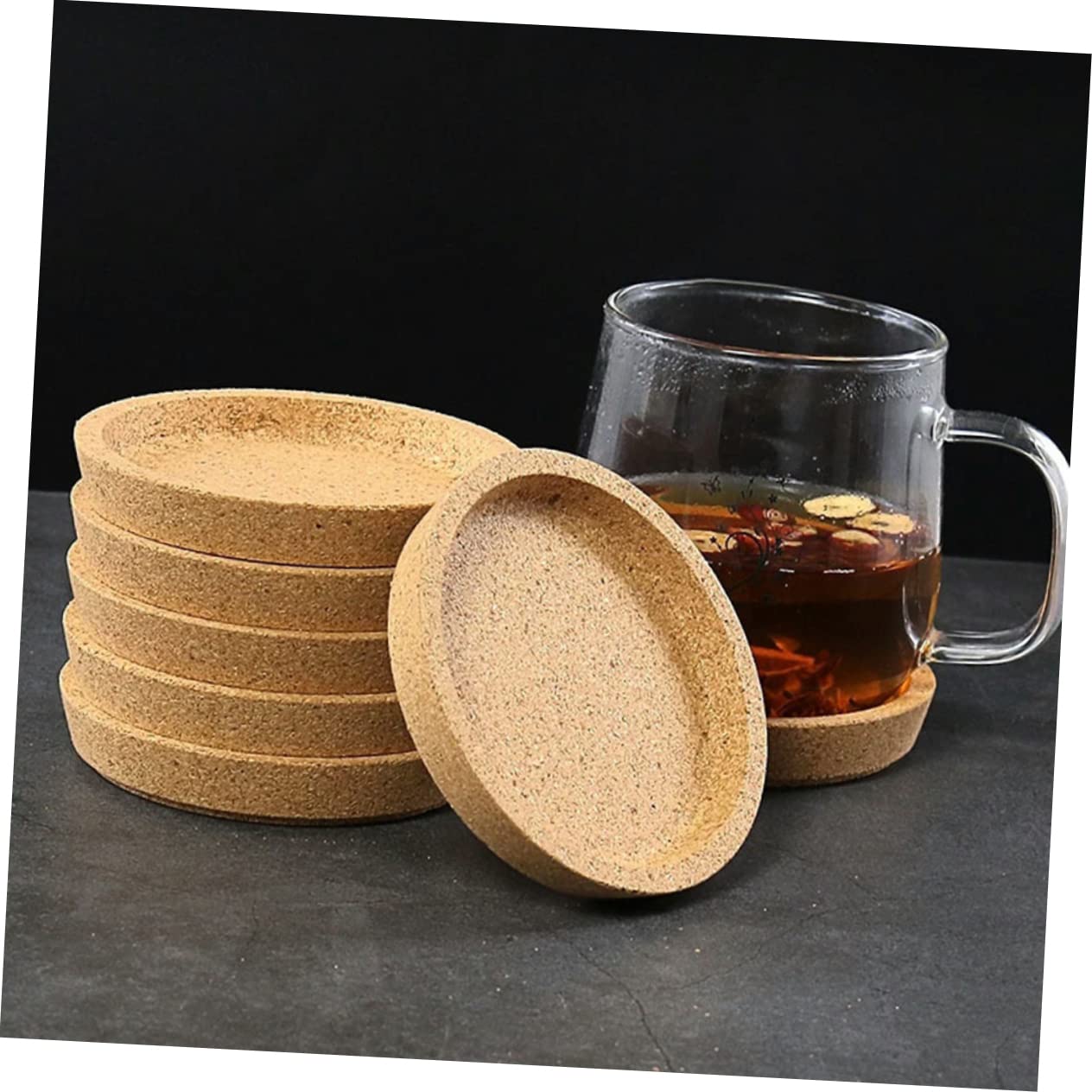 TOPBATHY 2 Series Posavasos Redondos De Corcho Aislantes Térmicos para Tazas Y Platos Decorativos Y Prácticos para Hogar Y Oficina Khaki 5 Piezas*2