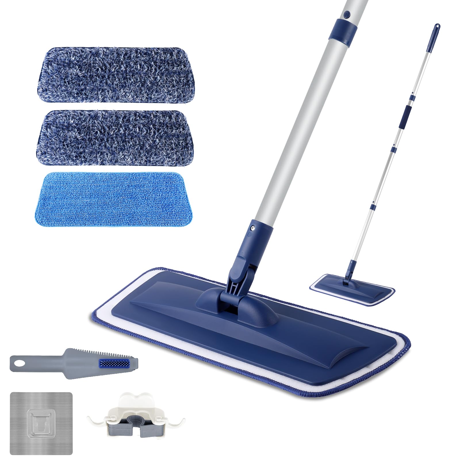 Microfiber Mop for Cleaning Floors, Extendable 16-58 Inch Flat Mop with 2 Reusable Washable Pads for Laminate Hardwood Wooden Wall Hard Floor Vinyl Tile, Wet Dry and Dust Mops for Bathroom Kitchen