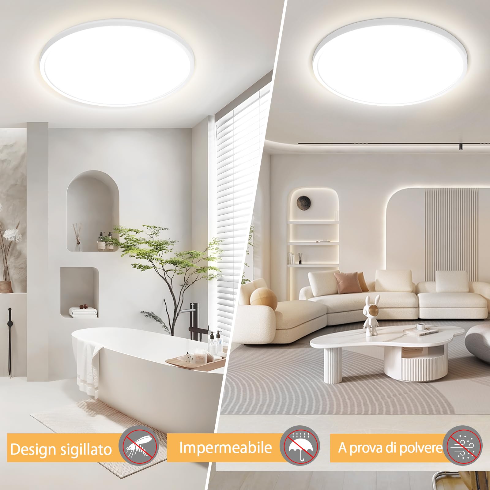 Yexati Plafoniera Soffitto 30CM, 24W 3200LM Lampada da Soffitto 6000K/4000K/3000K IP54 Impermeabile Rotonda Piatta Plafoniere Moderno Sottile per Soggiorno Bagno Cameretta Cucina Seminterrato Ufficio