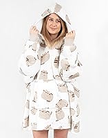Vista 3 de Pusheen - Manta para mujer Sudadera con capucha de forro polar con estampado de gato atigrado con corazones Lindo suéter con capucha