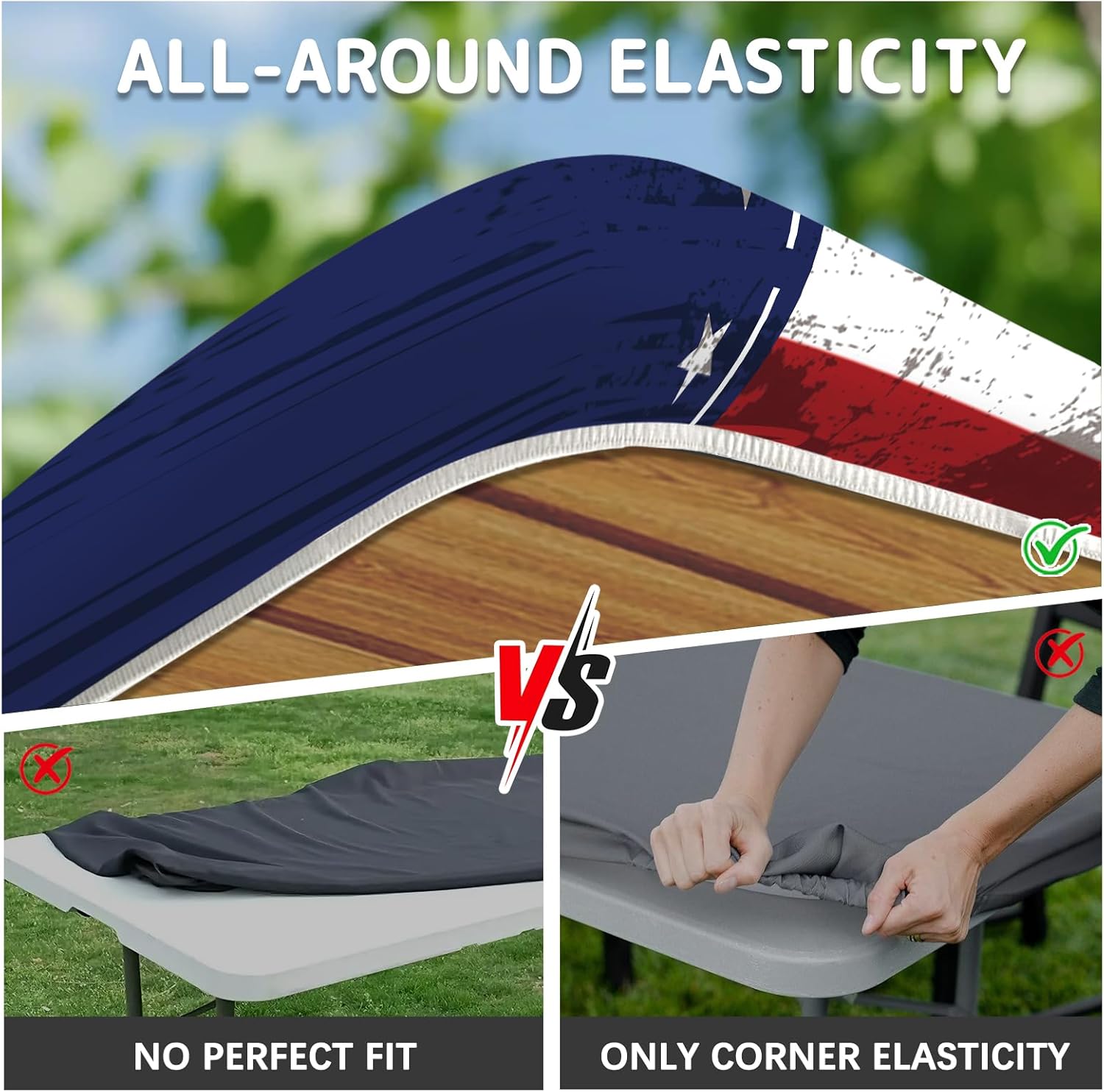 Picnic Table Cover with Bench Covers Elastic Edges, 3 Pcs National Flag Fitted Table Cover with Drawstring Bag, Waterproof Windproof Aesthetic Camping Tablecloth, Outdoor Camping Essentials 72 Inch