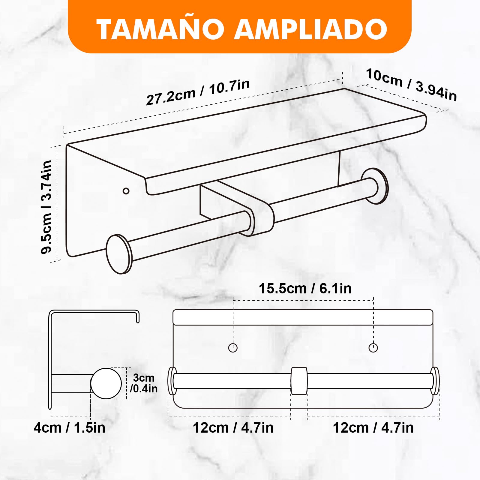 Ibergrif Portarrollos de Papel Higiénico Doble con Estante, Soporte Papel Higiénico de Acero Inoxidable para Pared, Instalación Adhesiva o con Taladro, Portarrollos para Baño o Cocina, Plata