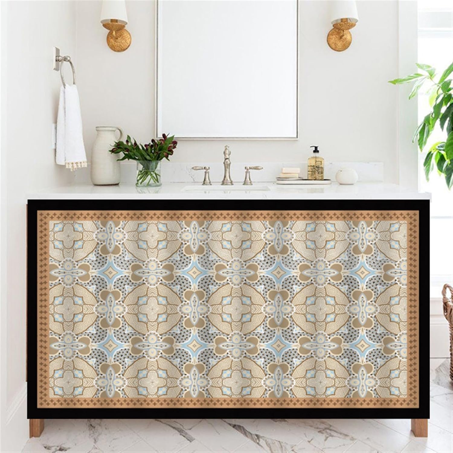 Cabinet Curtains for Kitchen Waredore Bathroom Privacy Under The Sink Curtain Cabinet Shelf Dust Proof Blackout Tier Khaki, 39.4" W x 55.1" L (Pack of 1)