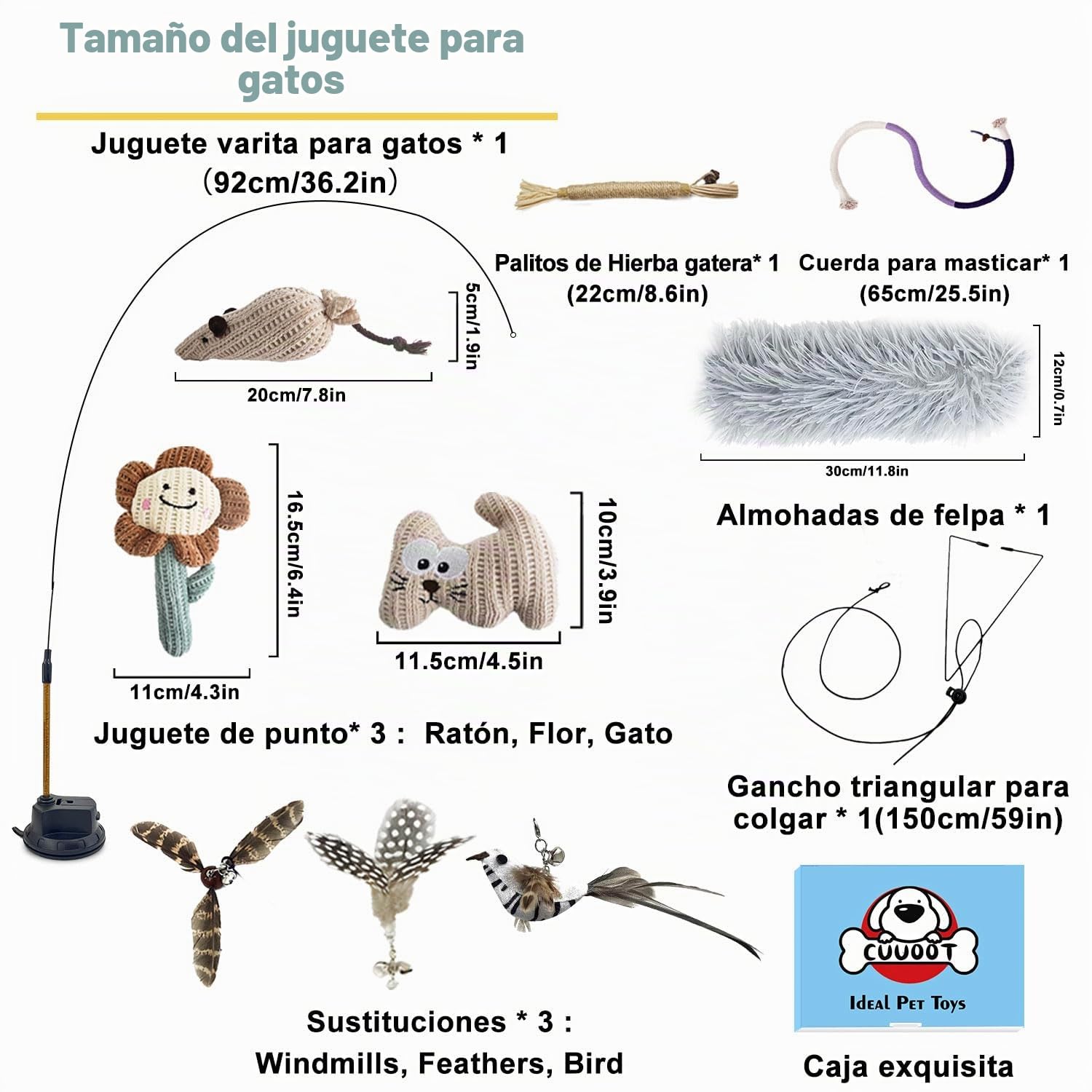 7 En 1 Juguetes Gatos Interactivos de Interior Con Ventosas Adhesivas Lavables,Juguetes Para Gatos, Palitos de Hierba Gatera y Mordedor de Cuerda Juguetes gatos Colgantes Para con Hierba Gatera