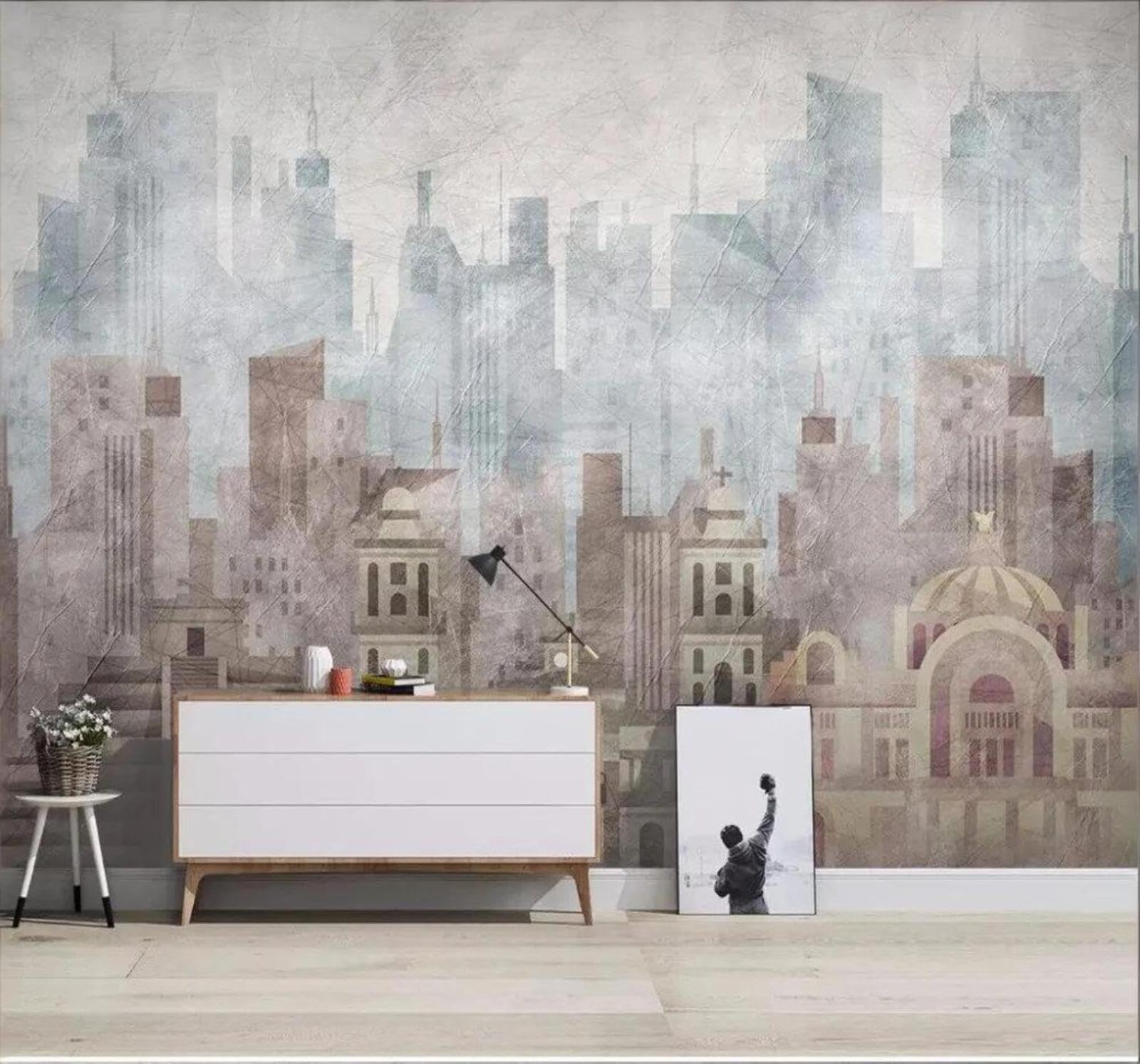 Retro Abstract Geometric Urban Architecture Castle 3D Wallpaper Easy Install Feature Office Living Room Sofa Bedroom TV Background Wall Decoration-200cm×140cm