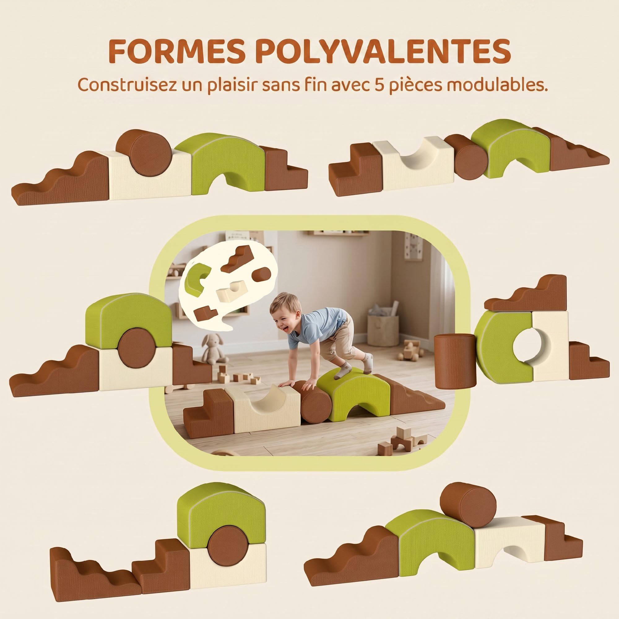 AIYAPLAY Parcours motricité bébé 5PCS Module Mousse Souple Multicolore | Housse Velours Côtelé, Blocs de Construction Éducatifs, Jouets Éducatifs Enfants d'Âge Préscolaire