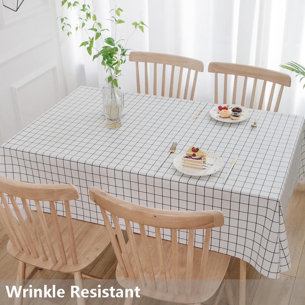 Condition photo showing New/Like New for trudelve heavy duty vinyl table cloth plastic tablecloths for kitchen dining tables wipeable pvc waterproof tablecloth for rectangle table (54'' x 72', white plaid) 72" x 54" (rectangular) white plaid