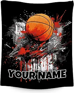 Custom Basketball Blanket, Cozy Soft Throw Blankets for Kids, Cool Black Flannel Throw Gifts for Couch Office, 30x40 Inches