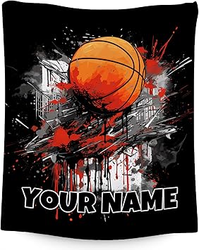 Custom Basketball Blanket, Cozy Soft Throw Blankets for Kids, Cool Black Flannel Throw Gifts for Couch Office, 30x40 Inches