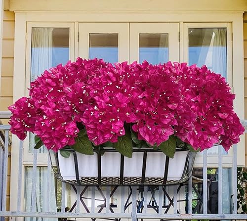 Miniatura 5 de Juego de 4 ramos de flores artificiales de seda de buganvillas para decoración del hogar, jardín, boda, arbustos de flores sintéticas, plantas de