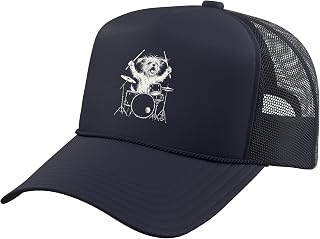 Funny Dog Drummer Drum Set Percussion Musician Music Lover Trucker Hat with Adjustable Mesh Back