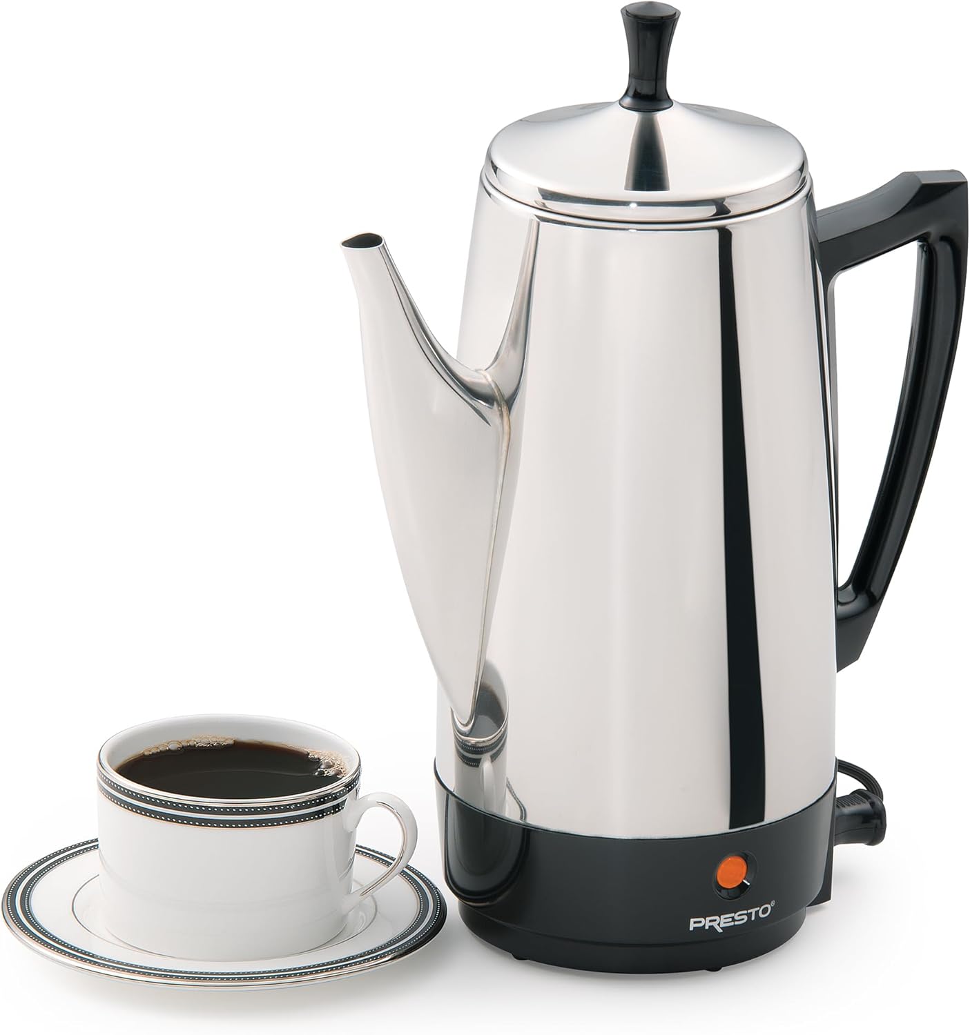 Presto 02811 Stainless Steel Electric Coffee Percolator - 12-Cups, Easy-Pour Spout, Stay-Cool Handle, Make 2-12 Cups Silver 12-Cups
