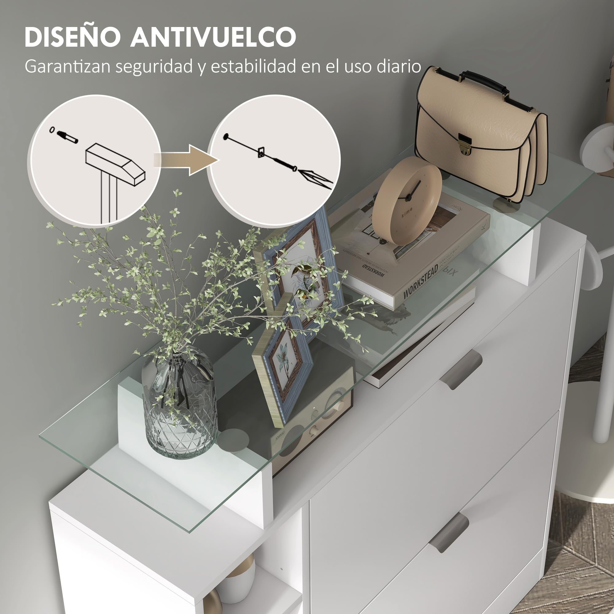 HOMCOM Zapatero Moderno de Entrada con Cajones Abatibles y Estantes Ajustables para 12 Pares de Zapatos, Estrecho para Pasillo y Recibidor 89x25x92 cm Blanco